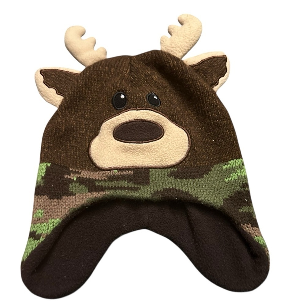 Healthtex Brown Knit Hat with Reindeer Design